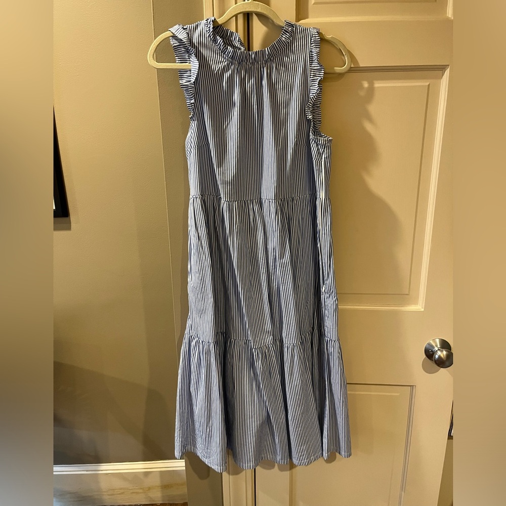Cute J Crew sleeveless tiered dress with ruffle collar and armholes